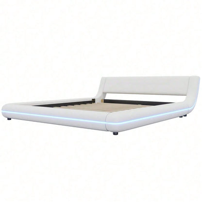 160*200cm Flachbett, Bodenbett, PU, LED-Umgebungslicht, 24-Tasten-Fernbedienung, Schwarz