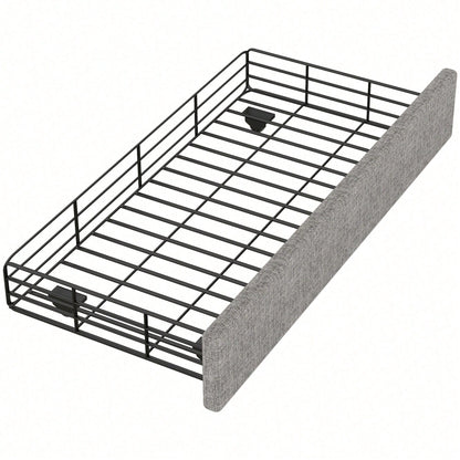 90*200 cm flaches Bett, gepolstertes Bett, Nachttischpolsterung mit dekorativen Nieten, doppelte Schubladen, Grau