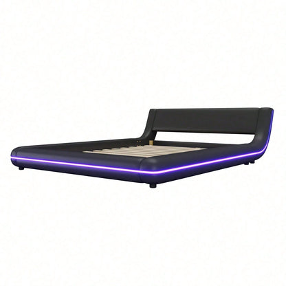 140*200cm Flachbett, Bodenbett, PU, LED-Umgebungslicht, 24-Tasten-Fernbedienung, weiß