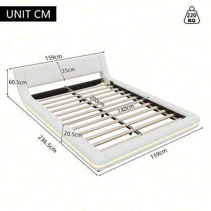 140*200cm Flachbett, Bodenbett, PU, LED-Umgebungslicht, 24-Tasten-Fernbedienung, weiß