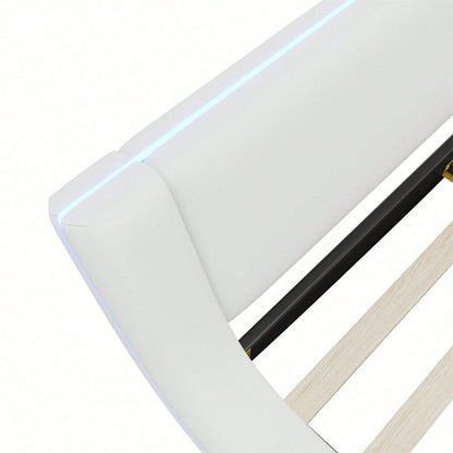 140*200cm Flachbett, Bodenbett, PU, LED-Umgebungslicht, 24-Tasten-Fernbedienung, weiß