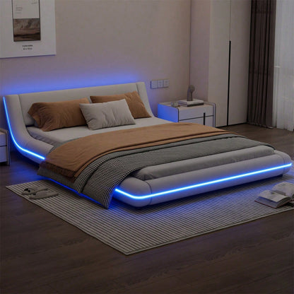 140*200cm Flachbett, Bodenbett, PU, LED-Umgebungslicht, 24-Tasten-Fernbedienung, weiß