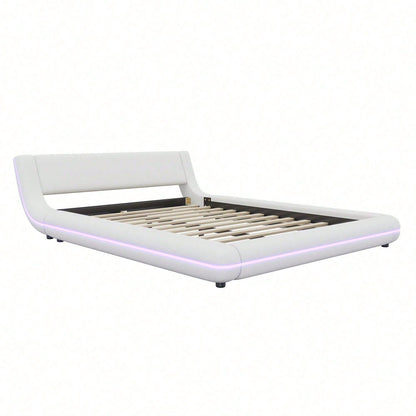 140*200cm Flachbett, Bodenbett, PU, LED-Umgebungslicht, 24-Tasten-Fernbedienung, weiß