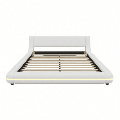 140*200cm Flachbett, Bodenbett, PU, LED-Umgebungslicht, 24-Tasten-Fernbedienung, weiß