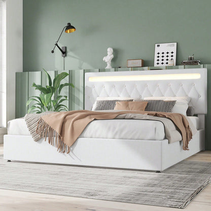 180*200cm Flachbett, gepolstert, hydraulisches Bett mit Hebemechanismus, farbwechselndes Umgebungslicht, Fernbedienung, USB-Anschluss, grau