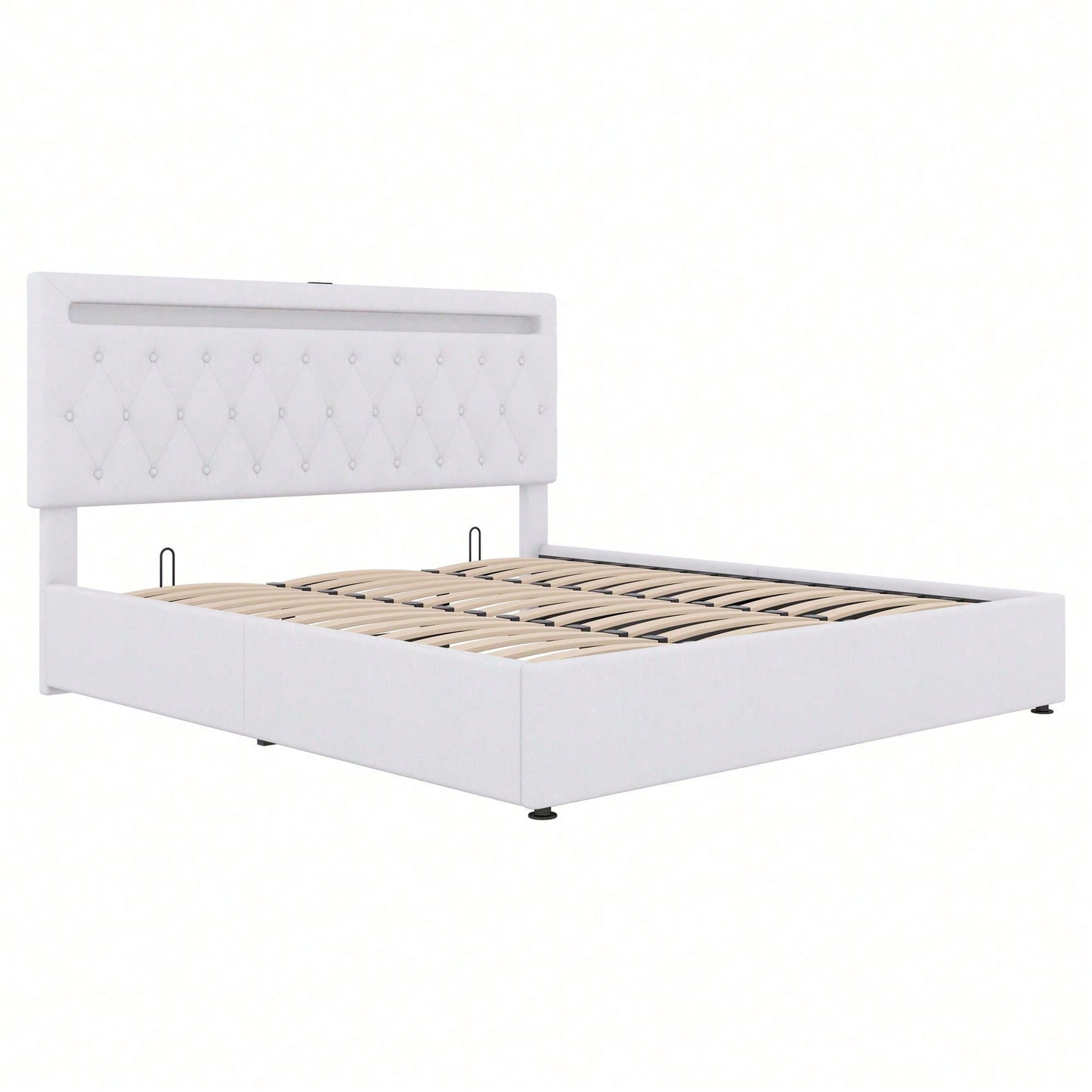 180*200cm Flachbett, gepolstert, hydraulisches Bett mit Hebemechanismus, farbwechselndes Umgebungslicht, Fernbedienung, USB-Anschluss, grau