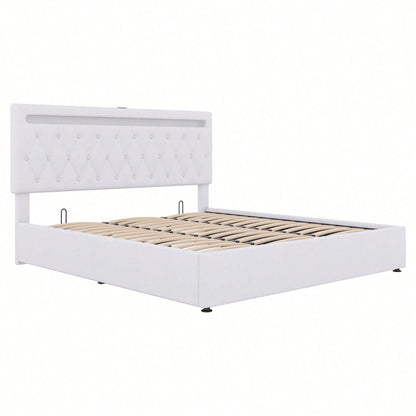 180*200cm Flachbett, gepolstert, hydraulisches Bett mit Hebemechanismus, farbwechselndes Umgebungslicht, Fernbedienung, USB-Anschluss, grau