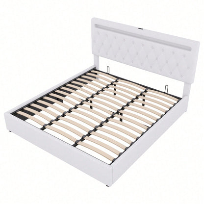 180*200cm Flachbett, gepolstert, hydraulisches Bett mit Hebemechanismus, farbwechselndes Umgebungslicht, Fernbedienung, USB-Anschluss, grau