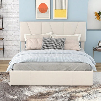 Double Size Polster Plattform Bett mit vier Schubladen auf zwei Seiten,Verstellbares Kopfteil,Grau(140*200cm)