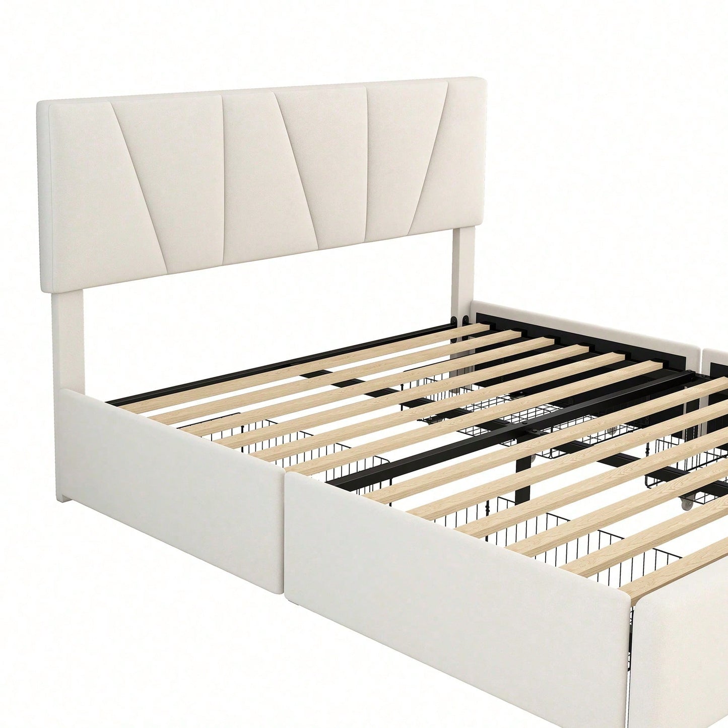 Double Size Polster Plattform Bett mit vier Schubladen auf zwei Seiten,Verstellbares Kopfteil,Grau(140*200cm)