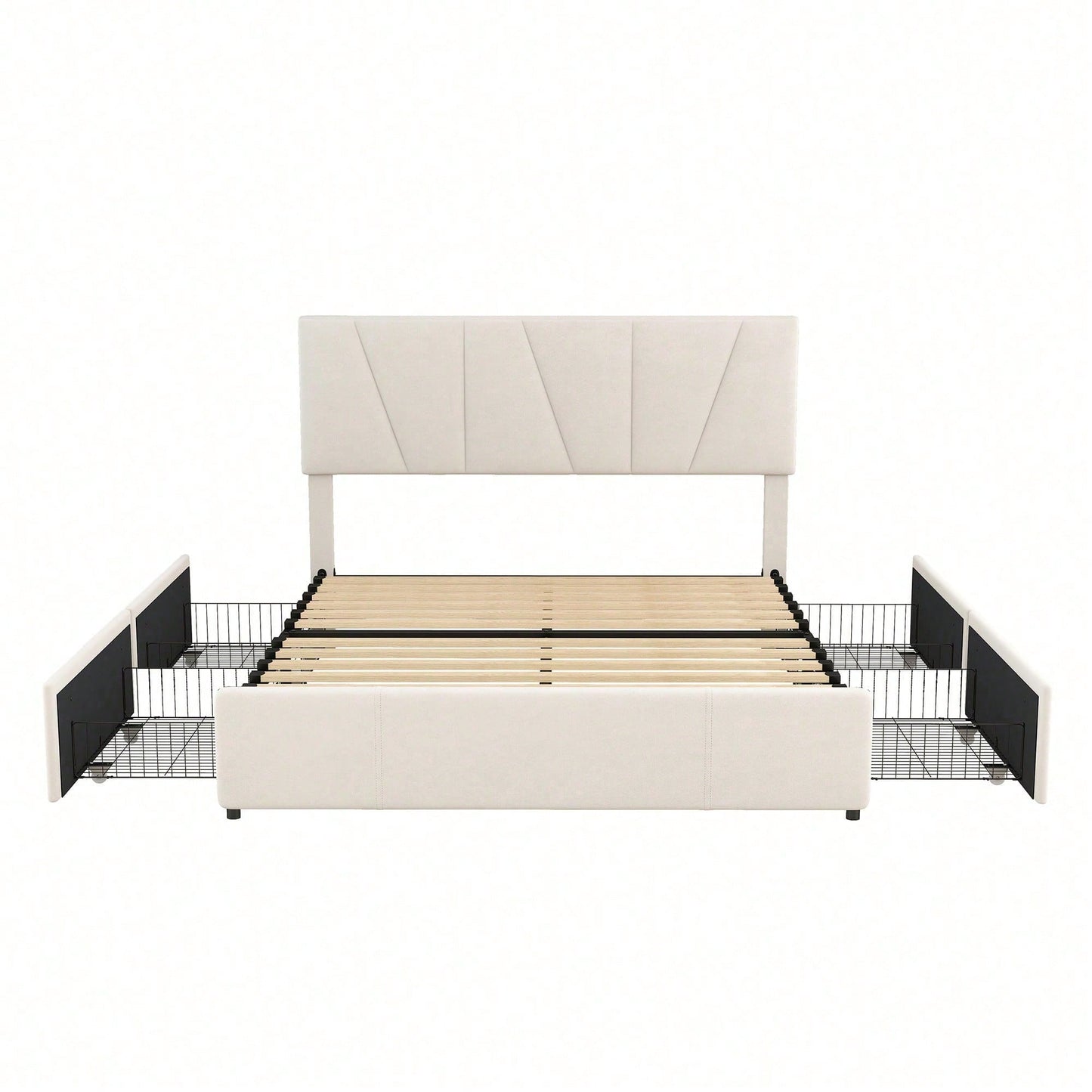 Double Size Polster Plattform Bett mit vier Schubladen auf zwei Seiten,Verstellbares Kopfteil,Grau(140*200cm)