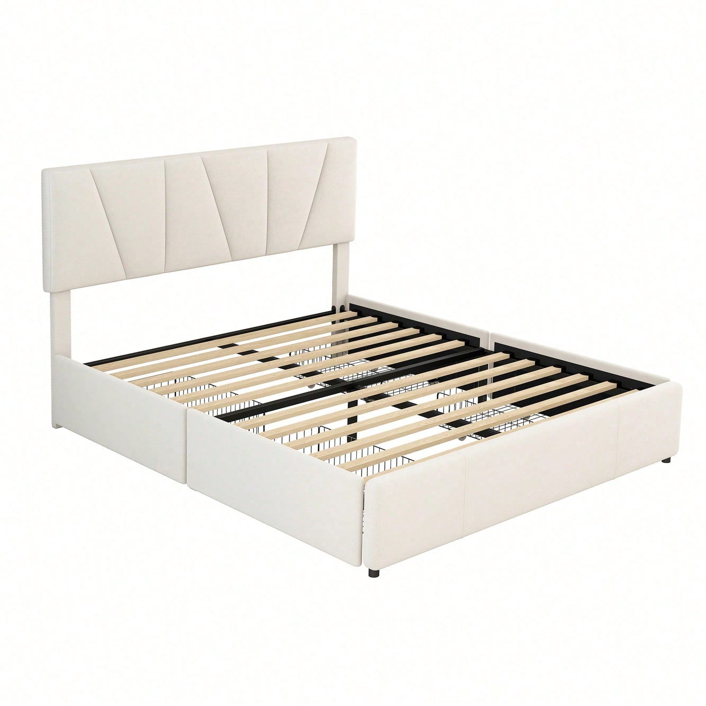 Double Size Polster Plattform Bett mit vier Schubladen auf zwei Seiten,Verstellbares Kopfteil,Grau(140*200cm)