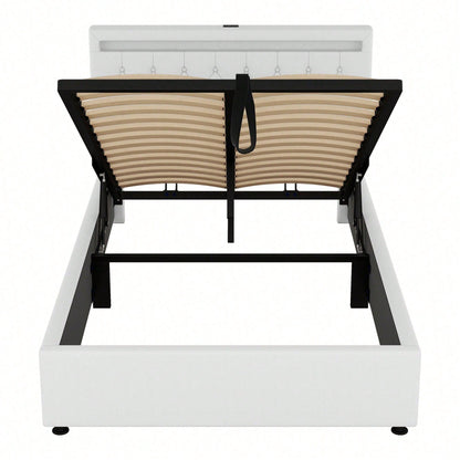 140*200 cm flaches Bett, gepolstertes Bett, Umgebungslicht am Bett, 24-Tasten-Fernbedienung, Bett kann angehoben und abgesenkt werden, USB- und Typ-C-Steckdose am Bett, großer Stauraum, weiß