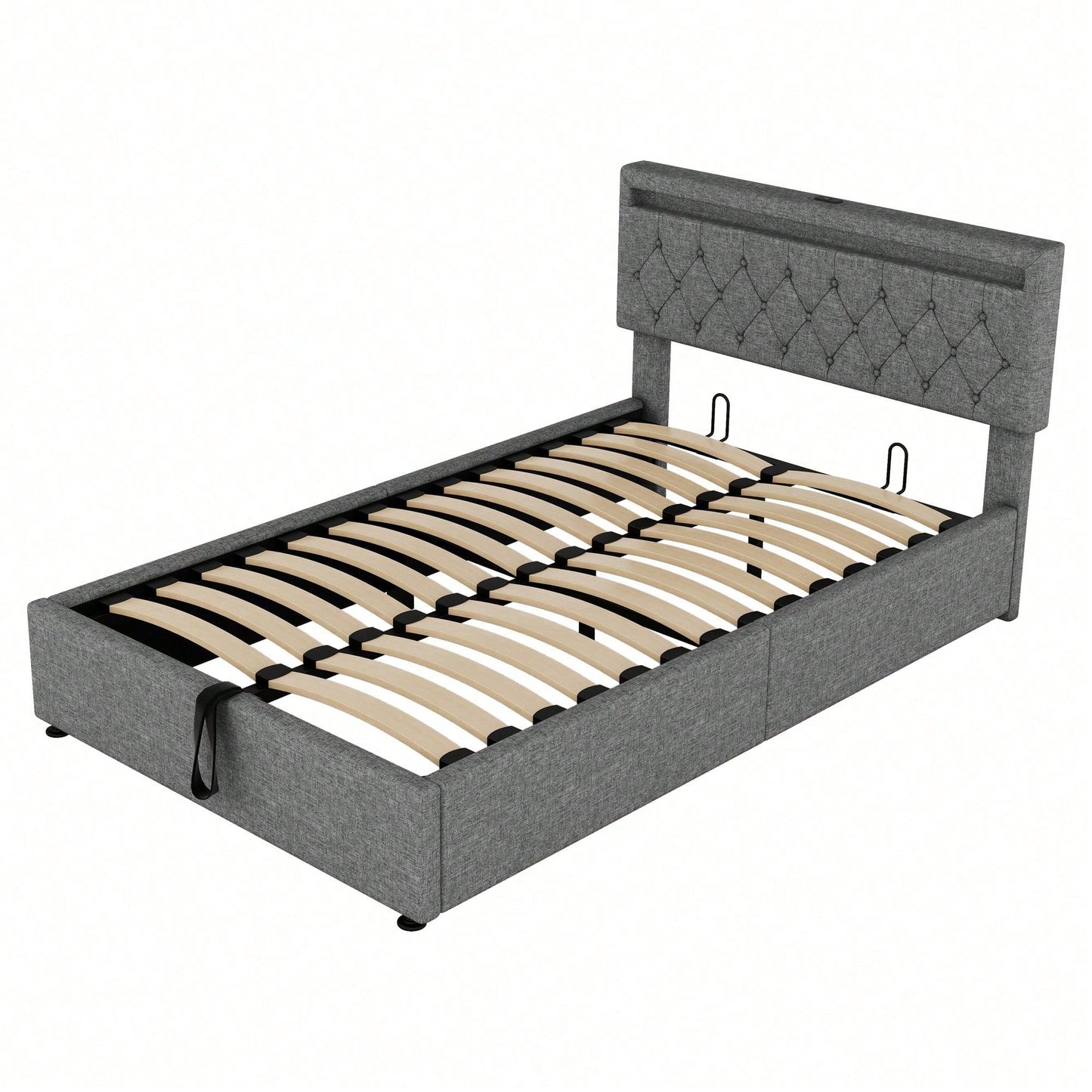 140*200 cm flaches Bett, gepolstertes Bett, Umgebungslicht am Bett, 24-Tasten-Fernbedienung, Bett kann angehoben und abgesenkt werden, USB- und Typ-C-Steckdose am Bett, großer Stauraum, weiß