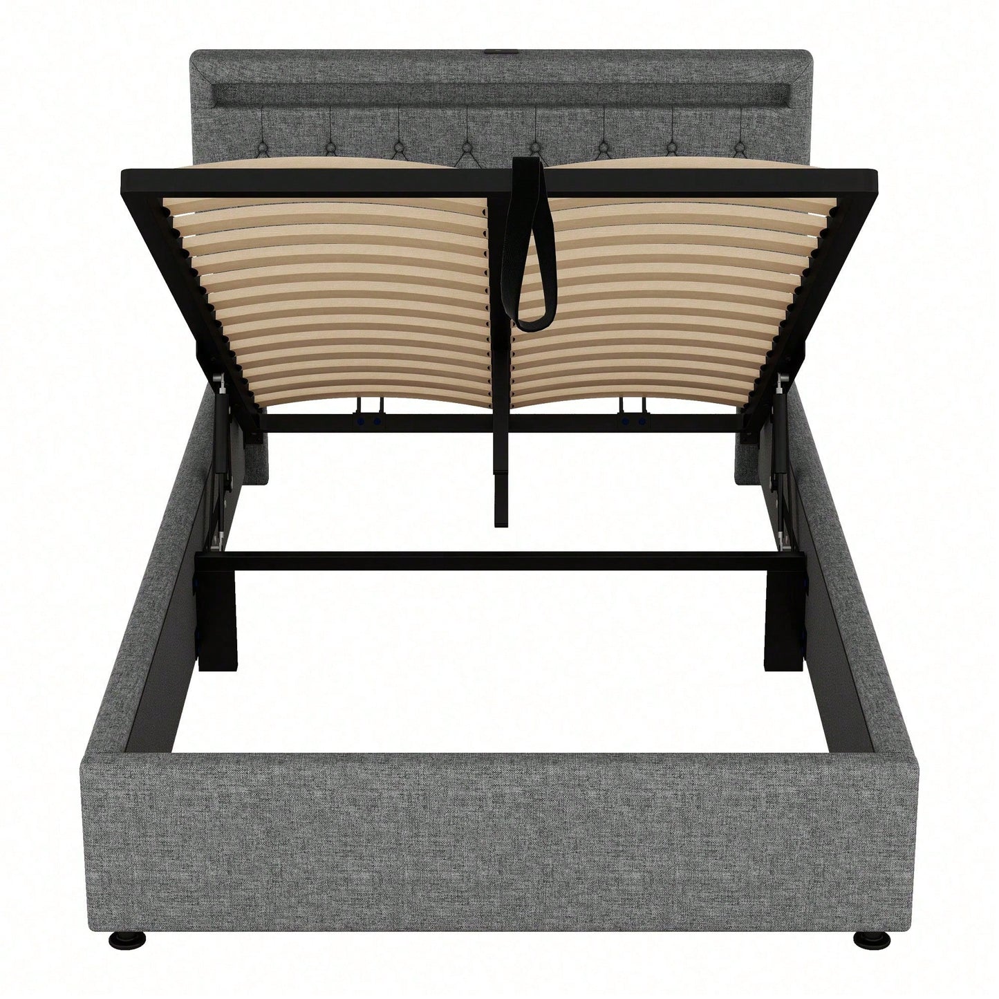 140*200 cm flaches Bett, gepolstertes Bett, Umgebungslicht am Bett, 24-Tasten-Fernbedienung, Bett kann angehoben und abgesenkt werden, USB- und Typ-C-Steckdose am Bett, großer Stauraum, weiß