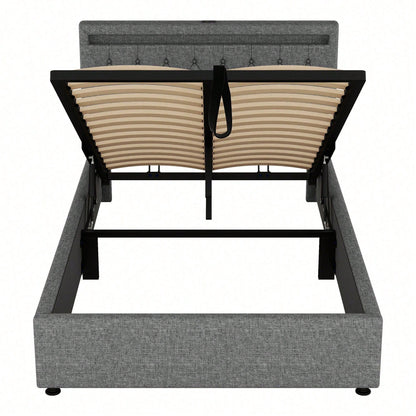 140*200 cm flaches Bett, gepolstertes Bett, Umgebungslicht am Bett, 24-Tasten-Fernbedienung, Bett kann angehoben und abgesenkt werden, USB- und Typ-C-Steckdose am Bett, großer Stauraum, weiß