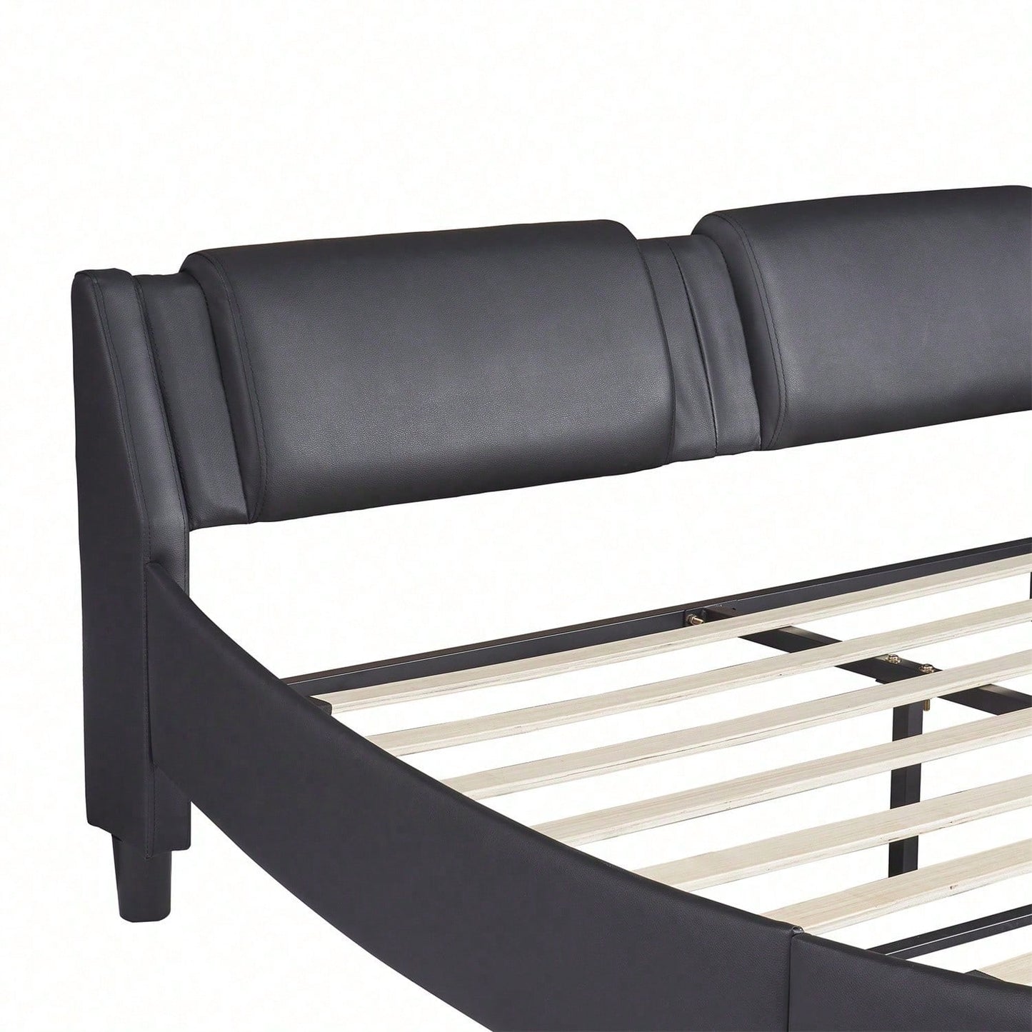 Polsterbett 140*200cm Kunstlederbett mit LED-Lichtbettgestell mit Lattenrosten Schwarz