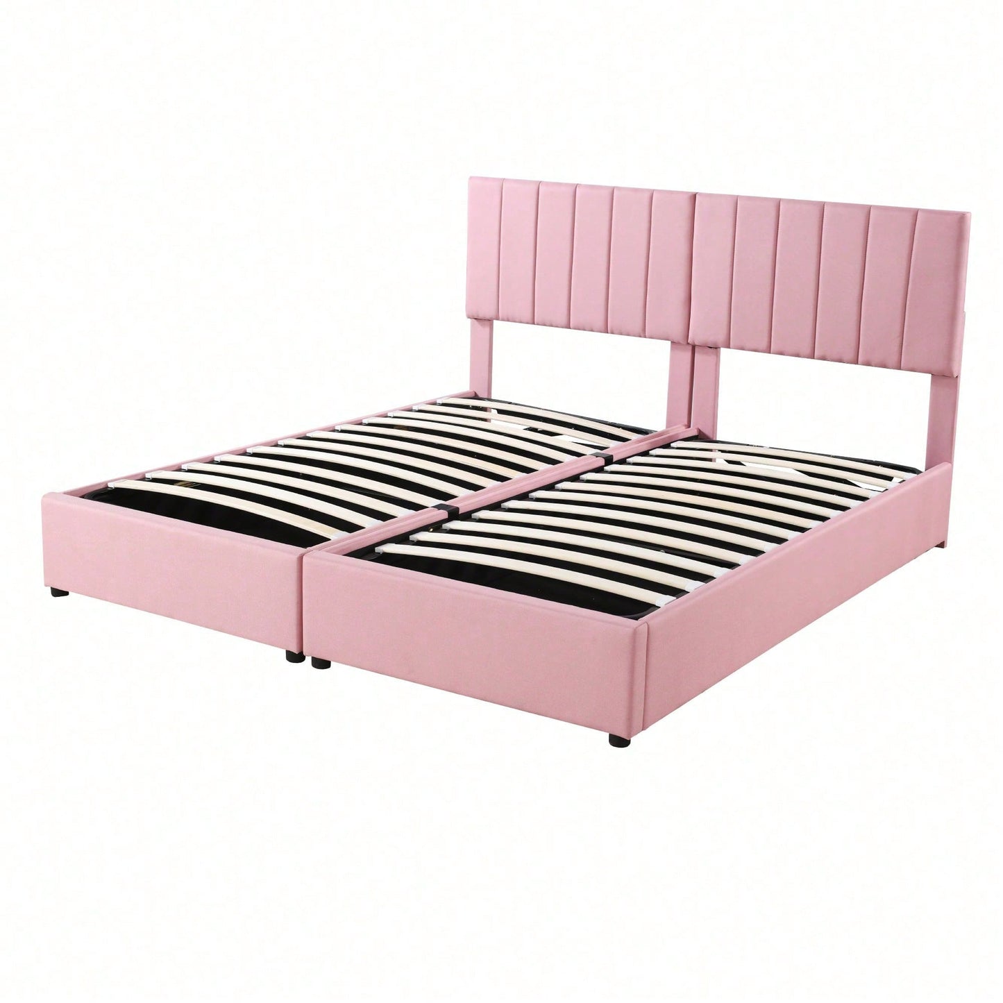 Polsterbett 180x200 cm, hydraulisches Stauraumbett, hautfreundliches Leinen-Hochkastenbett, multifunktionales Doppelbett, Rosa