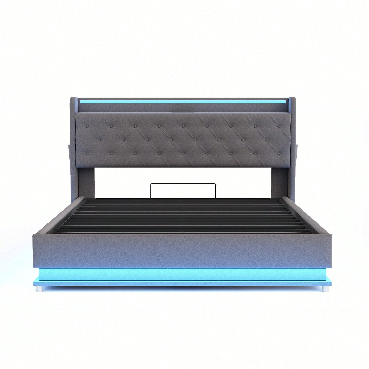 LED Polsterbett 160*200 cm mit USB-Ladeanschluss und Hydraulischer Lagerung, Hautfreundlicher Leinenstoff Beige