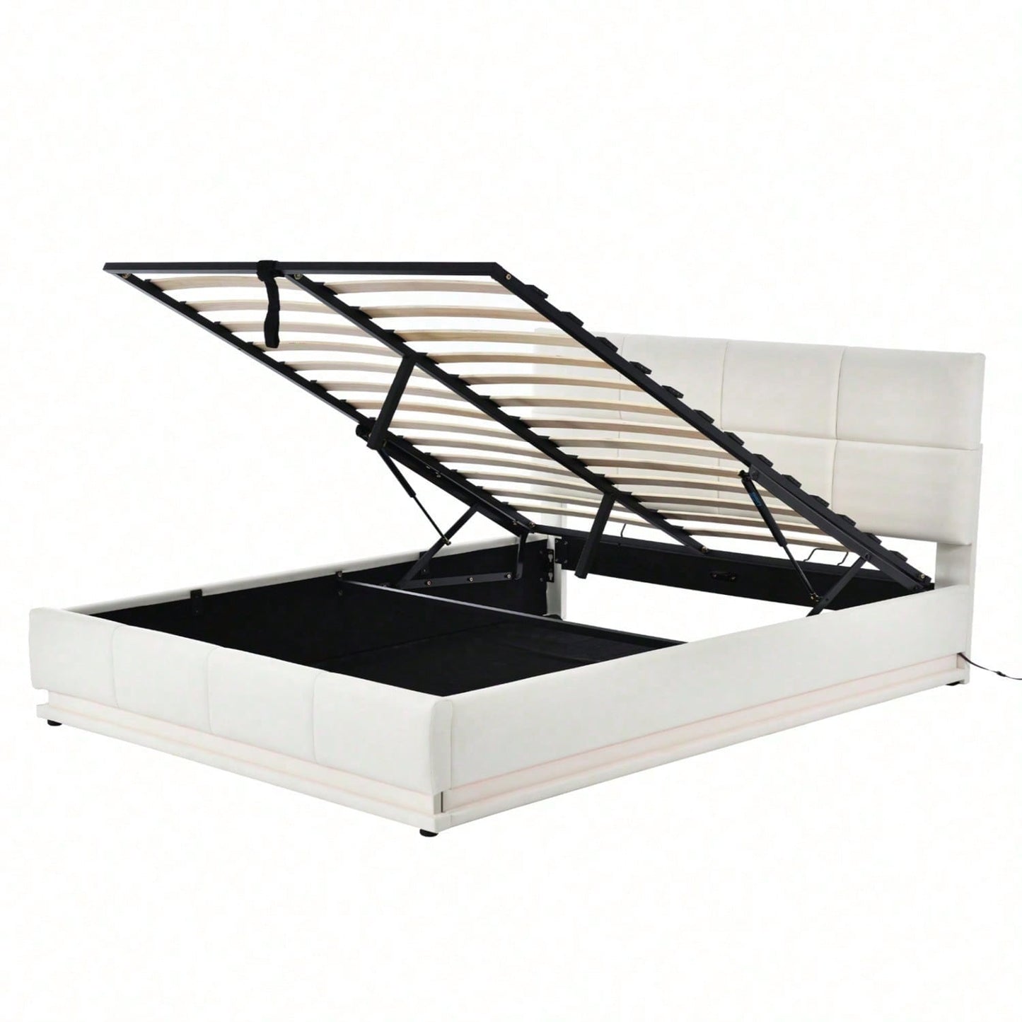 Polsterbett 160 x 200 cm mit LED, Metalllattenrost & Bettkasten, Doppelbett mit höheverstellbarem Polsterkopfteil & hydraulischem Stauraum, Grau,ohne Matratze,