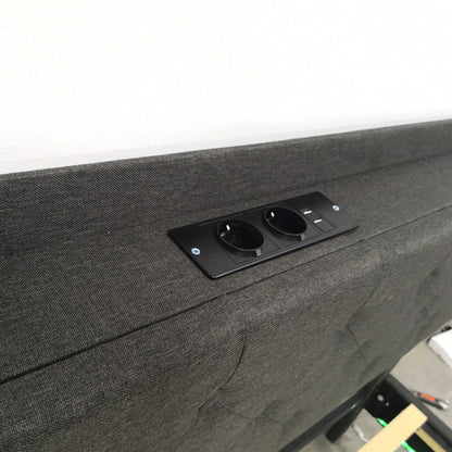Polsterbett 140*200 cm mit USB-Ladeanschluss und LED-Farbwechsel-Lichtleiste, Doppelbett in hautfreundlichem Leinenstoff mit Lattenrost grau