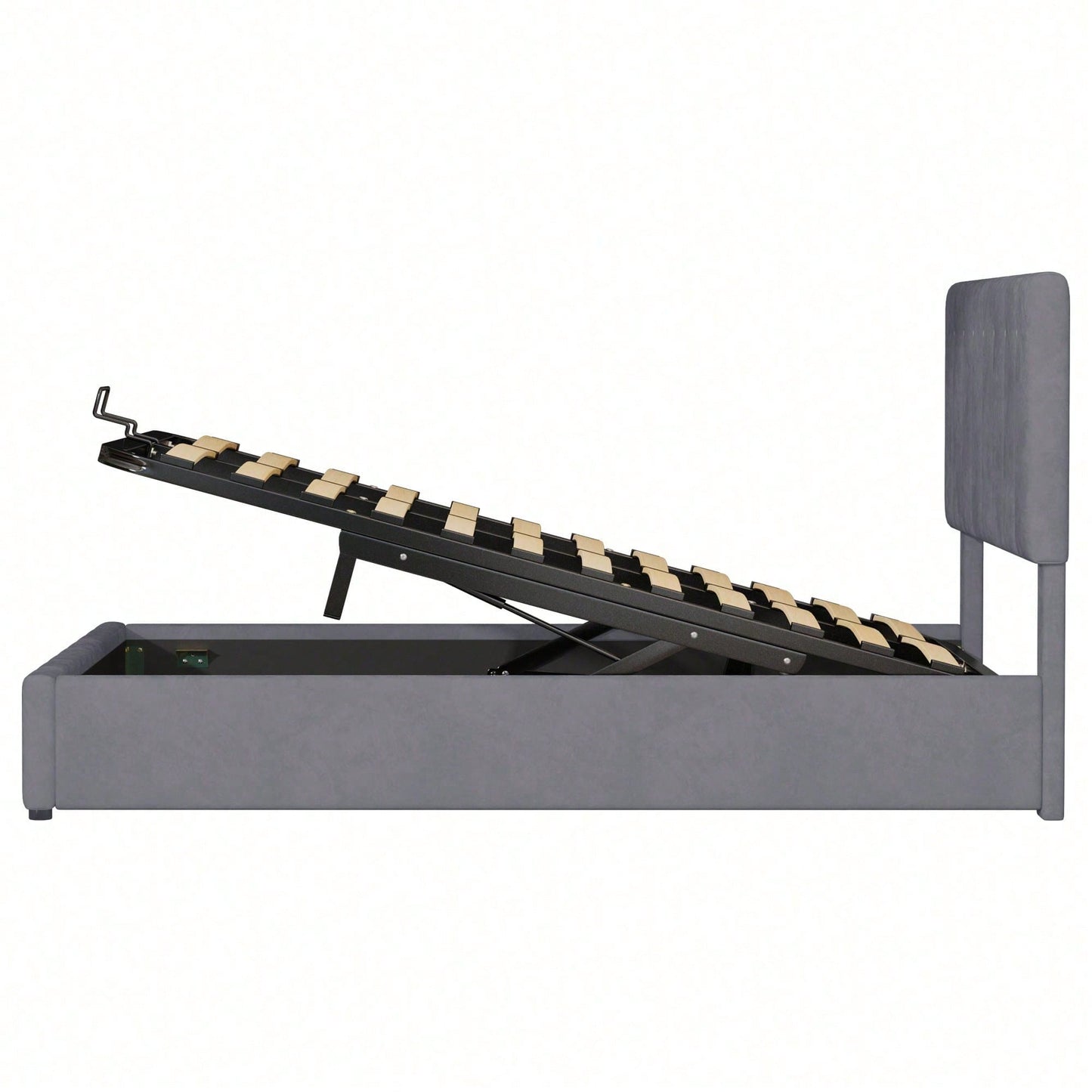 Polsterbett 140*200, Doppelbett mit Hydraulisch anhebbarer Bettstauraum ,höhenverstellbares Polsterkopfteil, Metalllattenrost, Hautfreundlicher Samtstoff Doppelbett Erwachsenen Jugendbett Grau