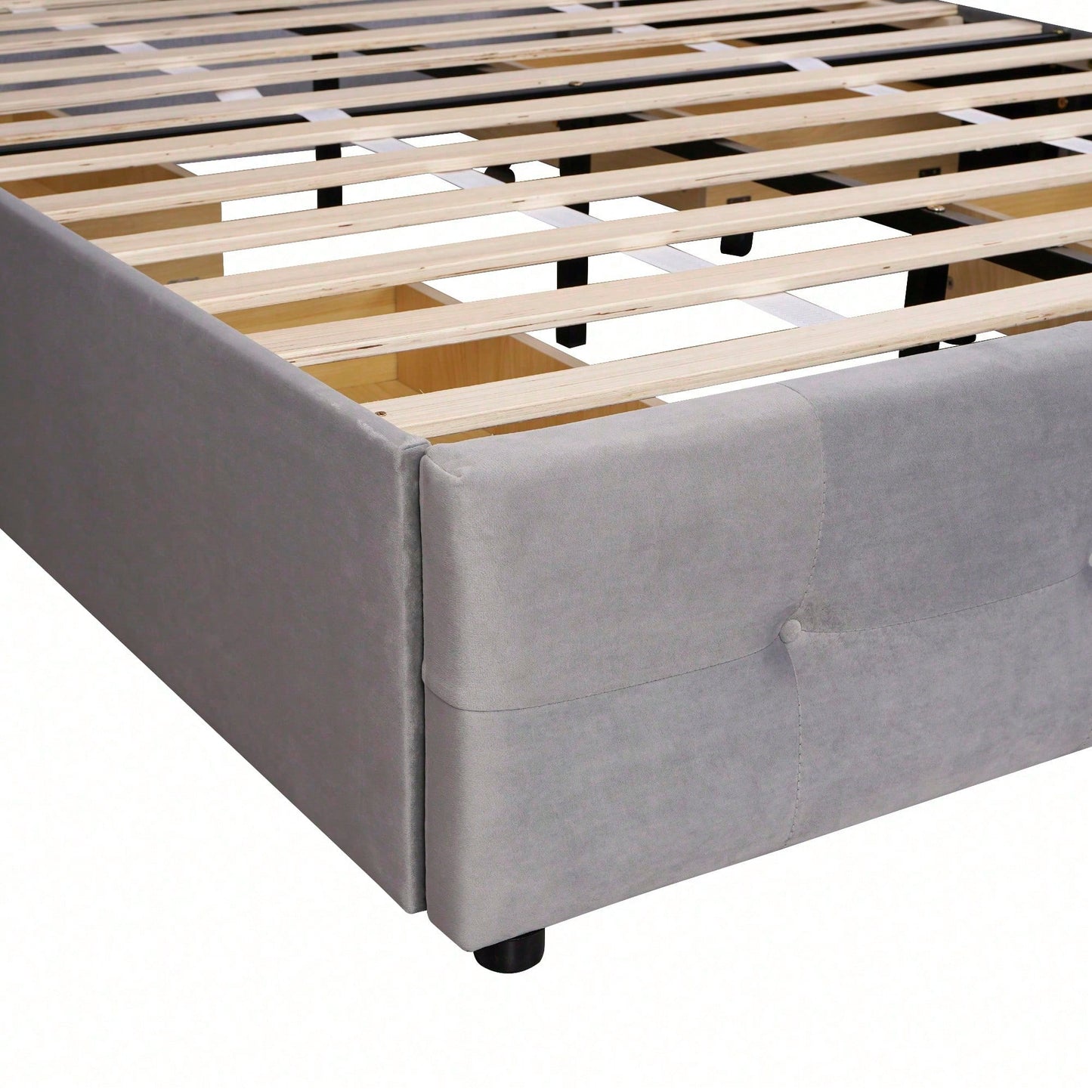Polsterbett 140 x 200 cm, Doppelbett mit Schubladen, Lattenrost und Rückenlehne, Hautfreundliches Doppelbett aus Samtstoff für Erwachsene und Jugendliche, Beige