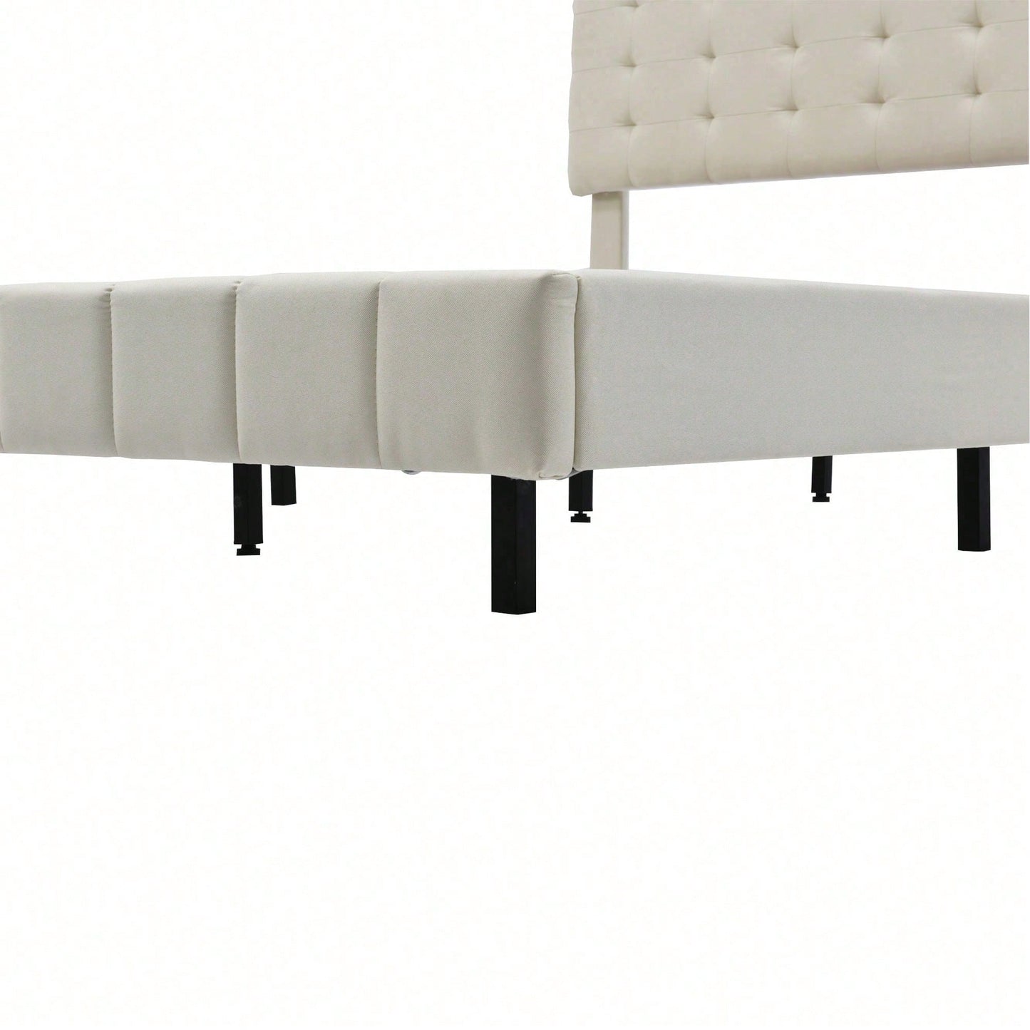 Polsterbett 140 x 200 cm, gepolsterter Schwebebettrahmen mit LED-Leuchten und Kopfteildesign,(Matratze nicht enthaltet)  flächiges Doppelbett-Gästebett in hautfreundlichem Leinen Beige