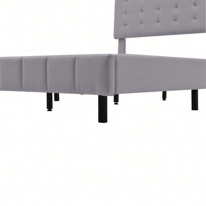 Polsterbett 140 x 200 cm, gepolsterter Schwebebettrahmen mit LED-Leuchten und Kopfteildesign,(Matratze nicht enthaltet)  flächiges Doppelbett-Gästebett in hautfreundlichem Leinen Beige