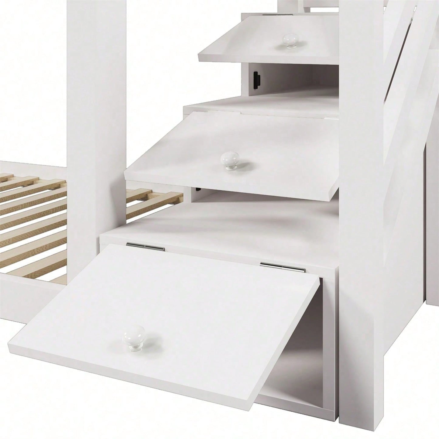 Kinderbett Baumhaus 90 x 200 cm, Etagenbett für Kinder in Fensterbauweise mit Rutsche und Rausfallschutz, Weiß, inkl.Tafel– 2x Lattenrost