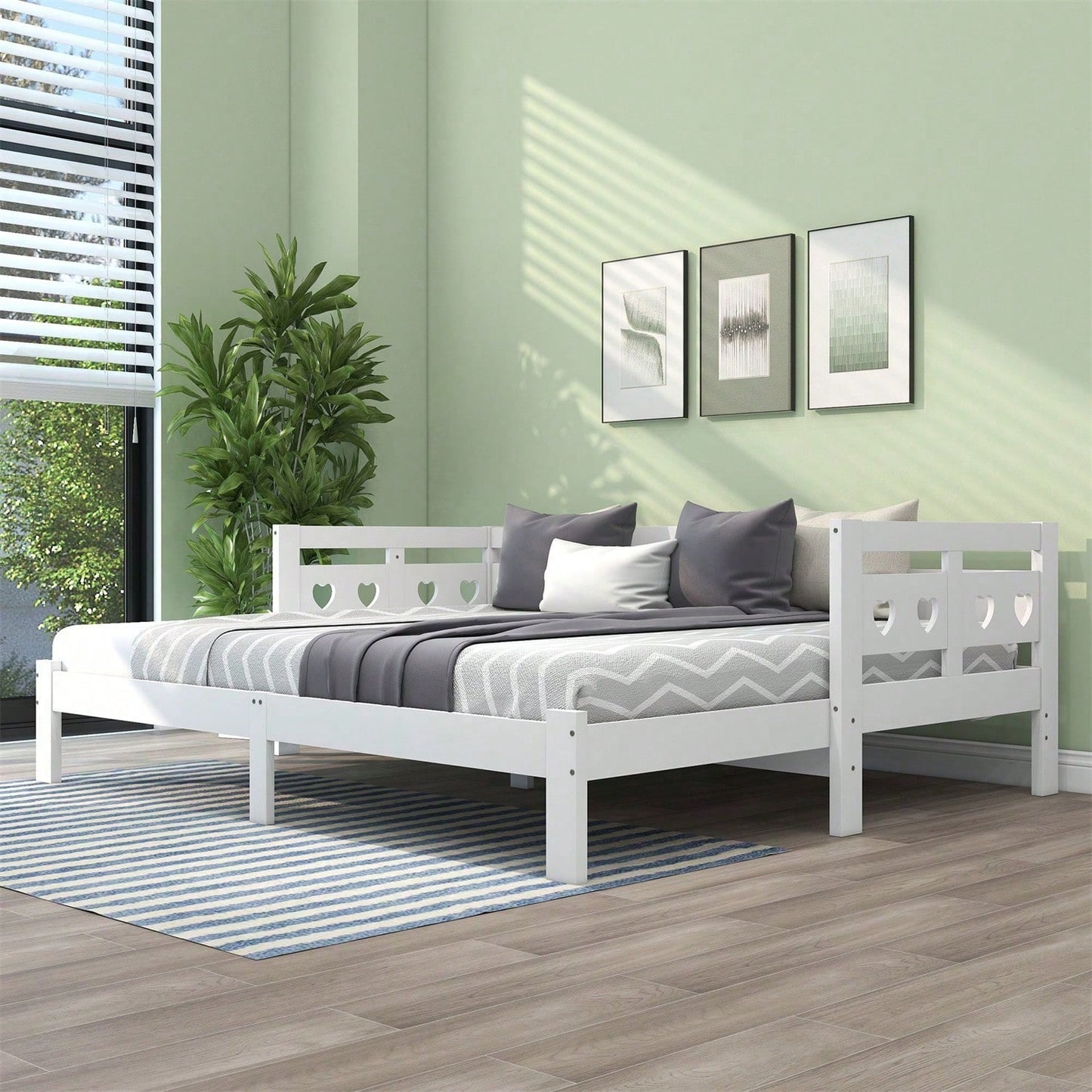 Daybett Tagesbett ,Ausziehbar Bett,90*200cm,Kiefer massiv, mit 2. Schlafgelegenheit und Rollrost Herzform Bett Weiß