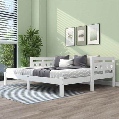 Daybett Tagesbett ,Ausziehbar Bett,90*200cm,Kiefer massiv, mit 2. Schlafgelegenheit und Rollrost Herzform Bett Weiß
