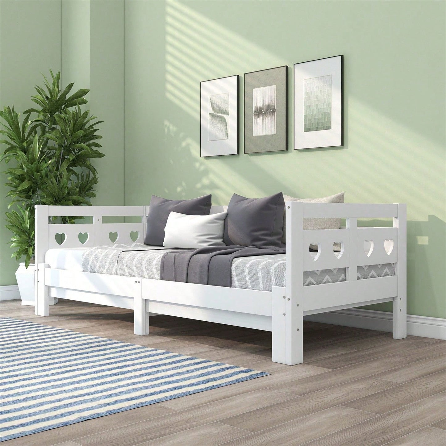 Daybett Tagesbett ,Ausziehbar Bett,90*200cm,Kiefer massiv, mit 2. Schlafgelegenheit und Rollrost Herzform Bett Weiß