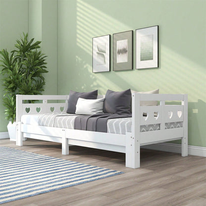 Daybett Tagesbett ,Ausziehbar Bett,90*200cm,Kiefer massiv, mit 2. Schlafgelegenheit und Rollrost Herzform Bett Weiß