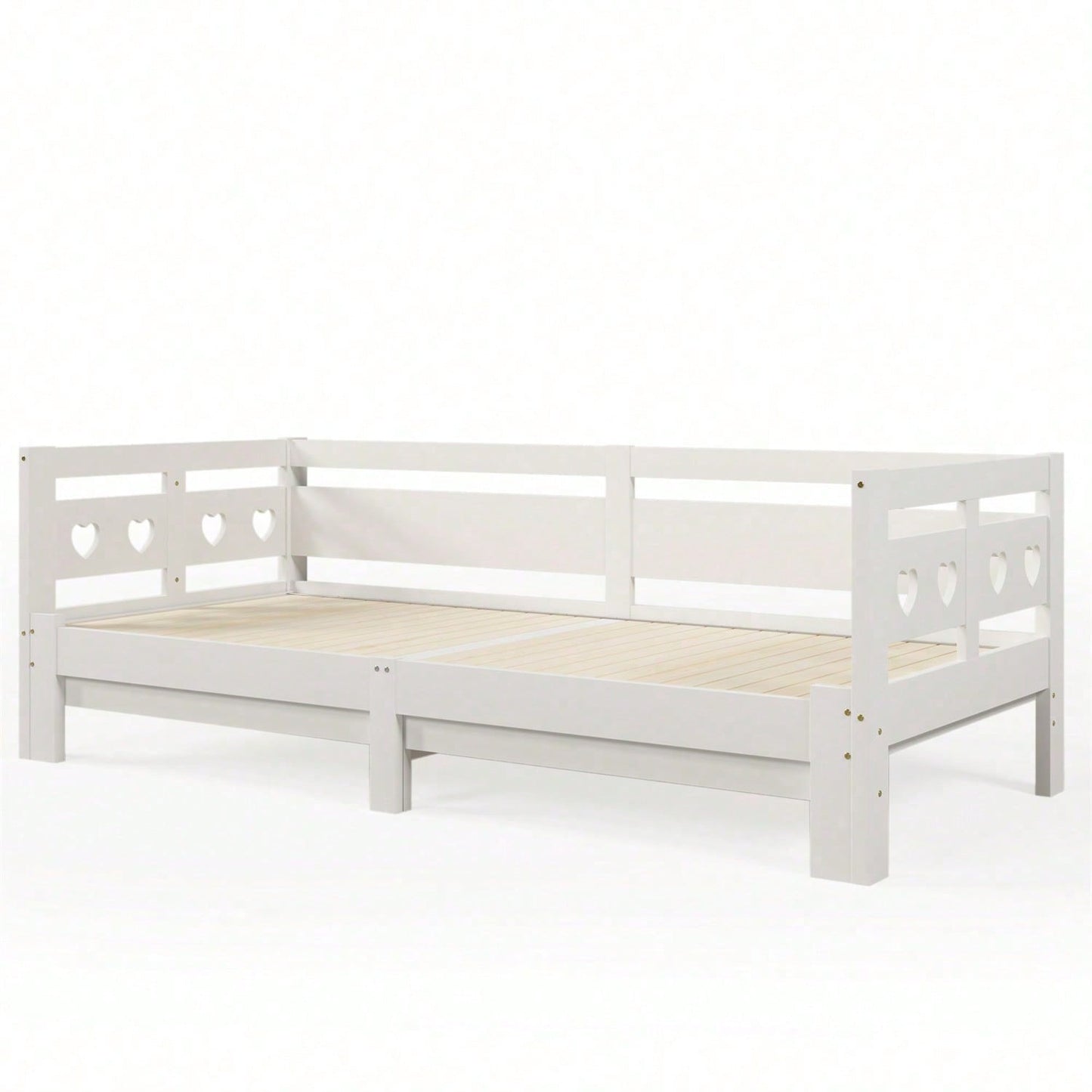 Daybett Tagesbett ,Ausziehbar Bett,90*200cm,Kiefer massiv, mit 2. Schlafgelegenheit und Rollrost Herzform Bett Weiß