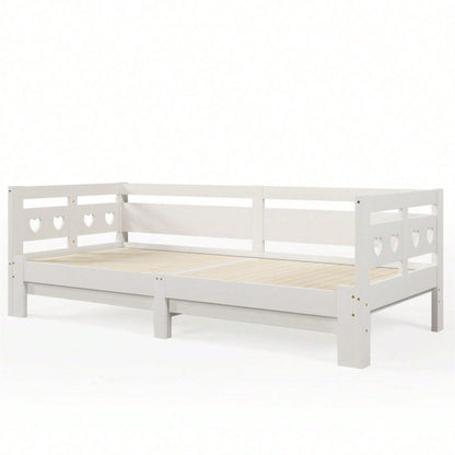 Daybett Tagesbett ,Ausziehbar Bett,90*200cm,Kiefer massiv, mit 2. Schlafgelegenheit und Rollrost Herzform Bett Weiß
