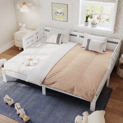 Daybett Tagesbett ,Ausziehbar Bett,90*200cm,Kiefer massiv, mit 2. Schlafgelegenheit und Rollrost Herzform Bett Weiß