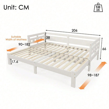 Daybett Tagesbett ,Ausziehbar Bett,90*200cm,Kiefer massiv, mit 2. Schlafgelegenheit und Rollrost Herzform Bett Weiß