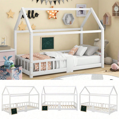 Kinderbett Hausbett 90 x 200 cmHolzbett für Kinderzimmer inkl.Tafel Lattenrosten Rausfallschutz, aus Kiefernholz Grau (ohne Matratze)  Item Code: WF197916AAG First Arrival Date: 2022-05-20 Return Rate: Moderate