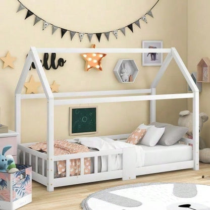 Kinderbett Hausbett 90 x 200 cmHolzbett für Kinderzimmer inkl.Tafel Lattenrosten Rausfallschutz, aus Kiefernholz Grau (ohne Matratze)  Item Code: WF197916AAG First Arrival Date: 2022-05-20 Return Rate: Moderate
