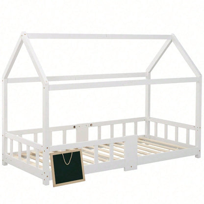 Kinderbett Hausbett 90 x 200 cmHolzbett für Kinderzimmer inkl.Tafel Lattenrosten Rausfallschutz, aus Kiefernholz Grau (ohne Matratze)  Item Code: WF197916AAG First Arrival Date: 2022-05-20 Return Rate: Moderate