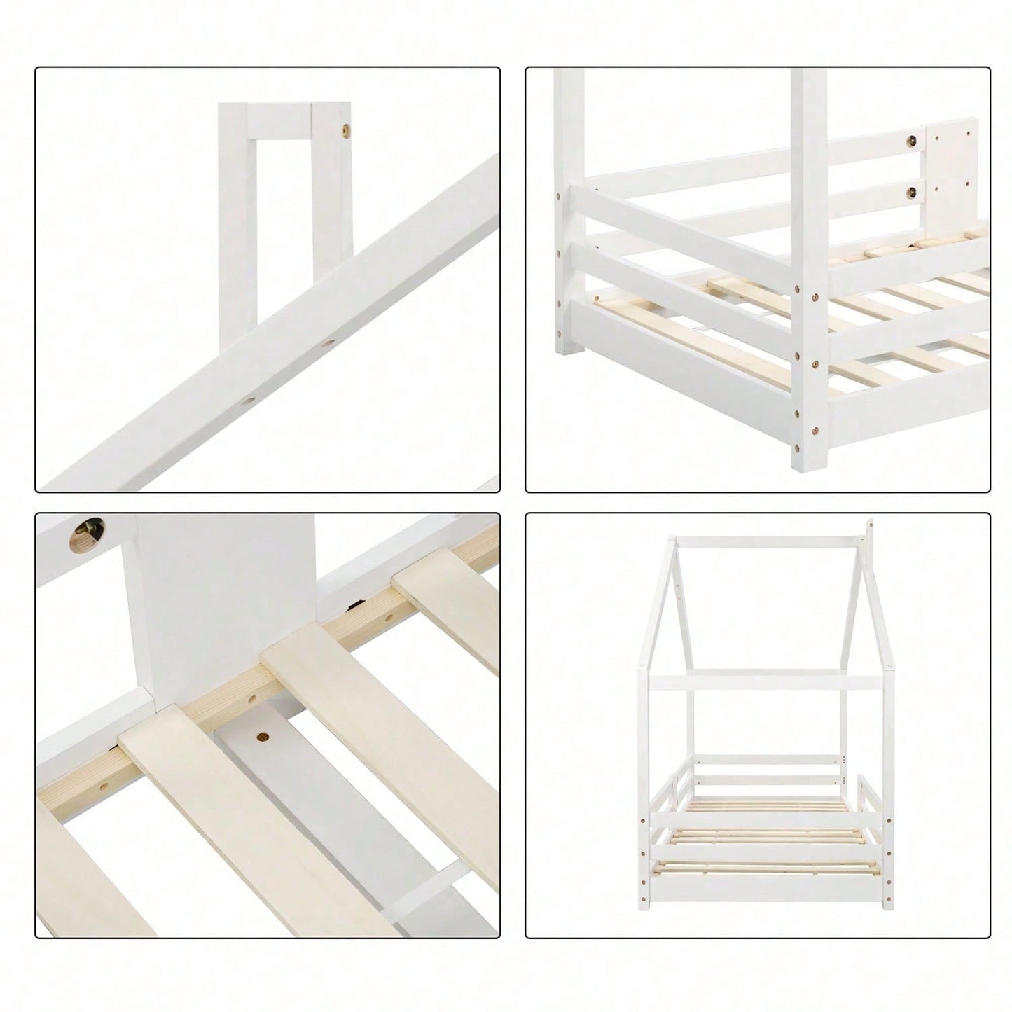 Kinderbett Hausbett mit Schornstein Rausfallschutz Robuste Lattenroste Kiefernholz Haus Bett for Kids, 90 x 200 cm ohne Matratze, Grau