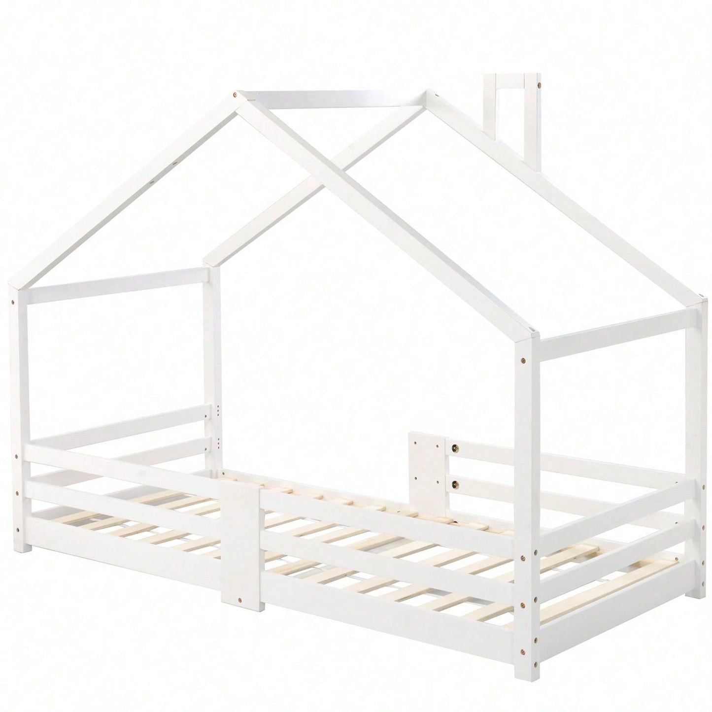 Kinderbett Hausbett mit Schornstein Rausfallschutz Robuste Lattenroste Kiefernholz Haus Bett for Kids, 90 x 200 cm ohne Matratze, Grau