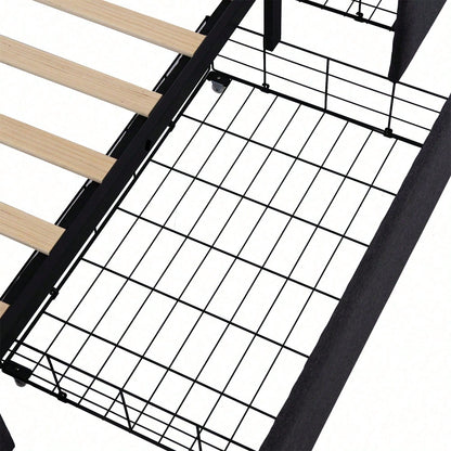 Bettgestell mit LED-Beleuchtung und 4 Schubladen, Doppelbett Polsterbett 140x200cm, Höhenverstellbarem Kopfteil, Lattenrost aus Holz,Schwarz(Matratze nicht enthaltet)