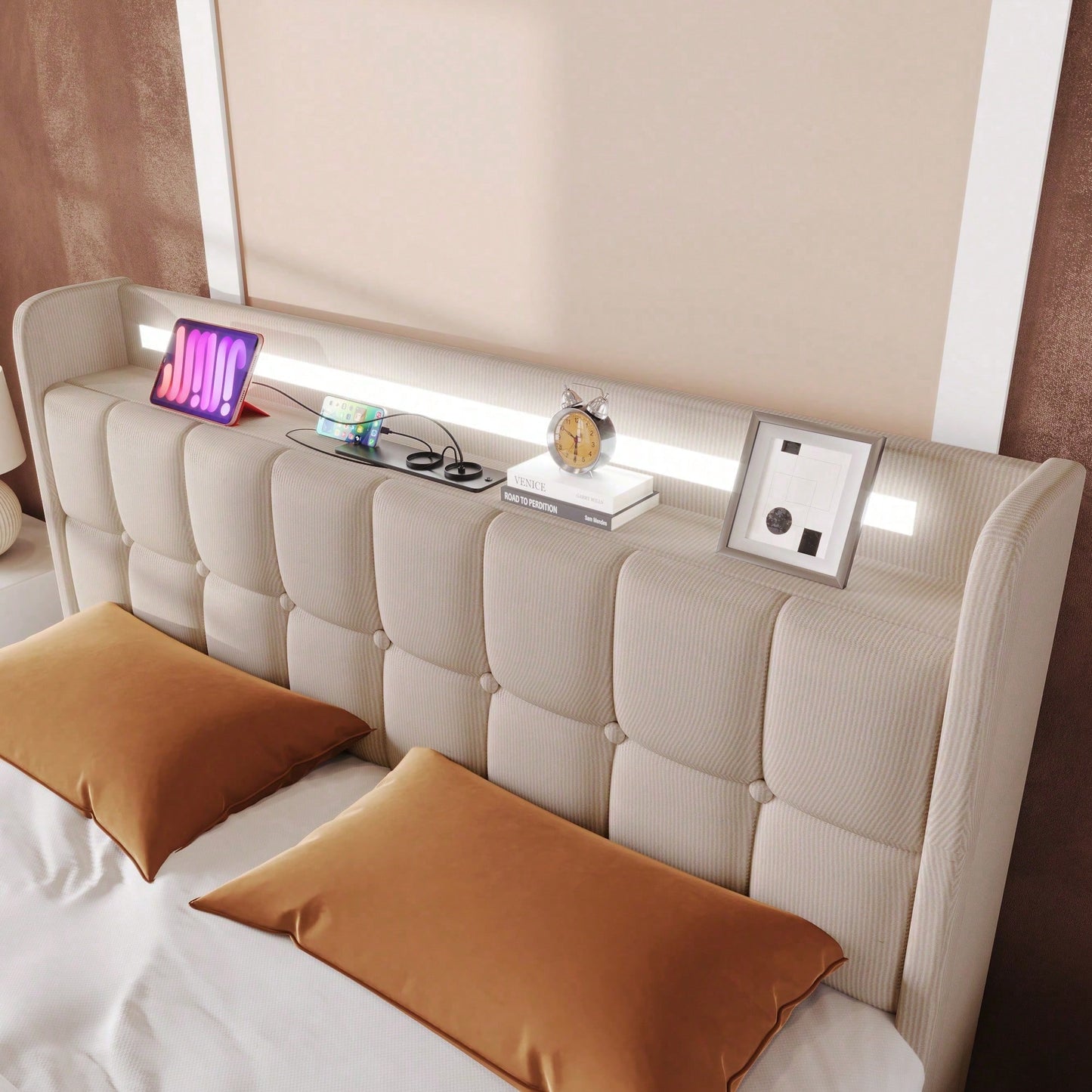 Polsterbett mit aufladen USB Ladefunktion Kopfteil und LED-Beleuchtung und 4 Schubladen,Doppelbett 160x200cm Stauraumbetten Bettgestell, Lattenrost aus Holz, Grau