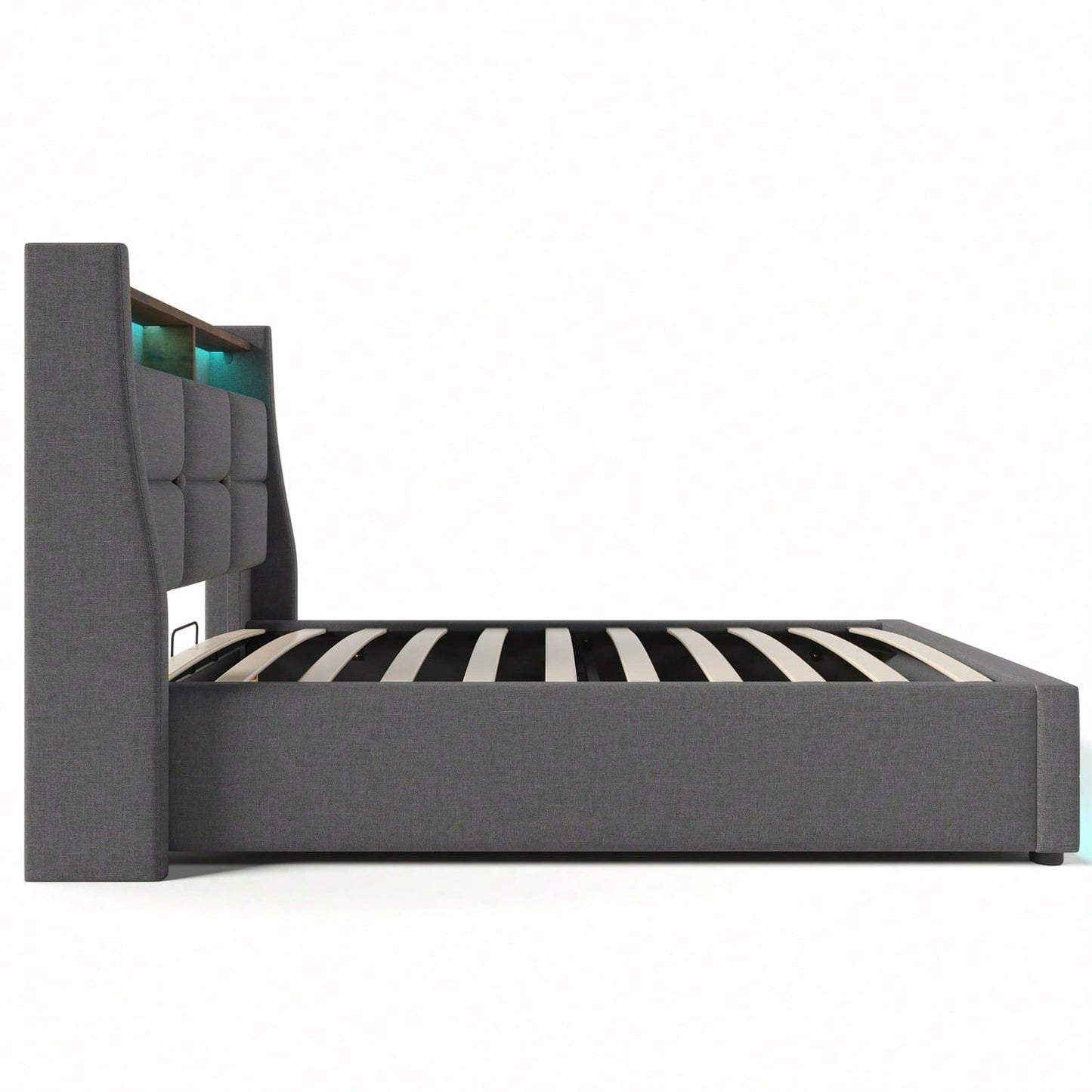 Polsterbett mit USB 90x200cm,LED Einzelbett mit Lattenrost aus Metallrahmen,Bettgestell aus Leinenmaterial Jugendbett
