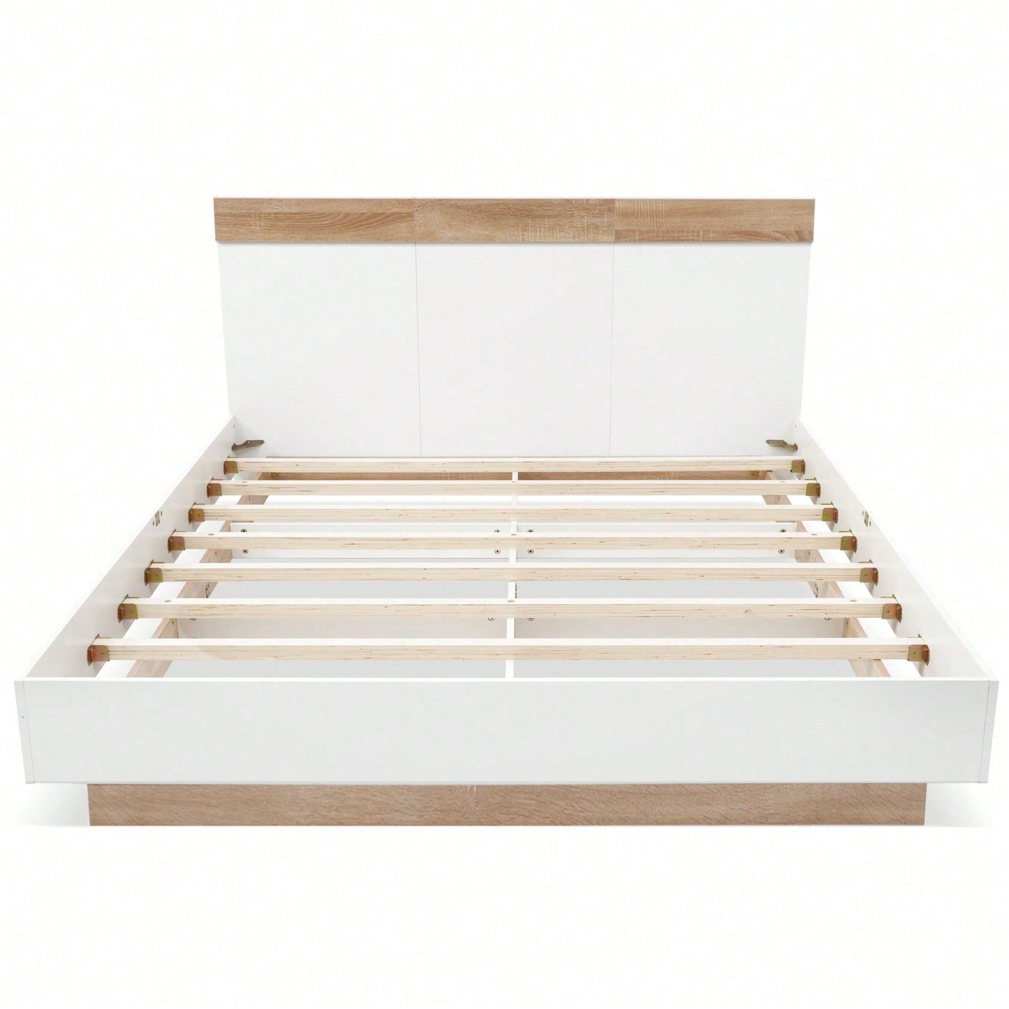 Doppelbett Holzbett Schwebebett mit Kopfteil aus Bettgestell &Lattenrost-205x164x90.5 cm(T/B/H) Set in Eiche Sonoma/Weiß