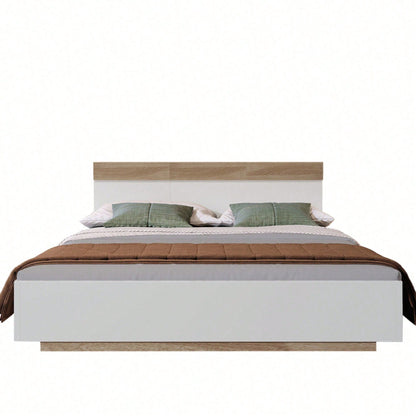 Doppelbett Holzbett Schwebebett mit Kopfteil aus Bettgestell &Lattenrost-205x164x90.5 cm(T/B/H) Set in Eiche Sonoma/Weiß