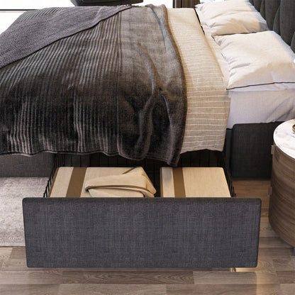Polsterbett mit aufladen USB Ladefunktion Kopfteil und 4 Schubladen,Doppelbett 160x200cm Stauraumbetten Bettgestell, Lattenrost aus Holz, Grau (Mit Matratze)