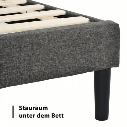 Polsterbett 90 x 200 cm, Bettgestell mit Lattenrost & Kopfteil, gepolstertes Doppelbett, Textilbezug Samt in Dunkelgrün, Zeitloses modernes Design, Jugendbett